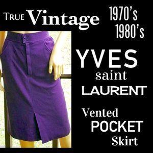 ▪️VTG▪️YVES SAINT LAURENT▪️70's 80's Purple Mod-Style Front Vent Pocket Skirt